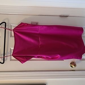 INTEMPO WOMENS FUSCIA COCKTAIL DRESS W/ ELASTIC RHINESTONES SPAGHETTI STRAPS XL